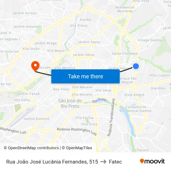 Rua João José Lucânia Fernandes, 515 to Fatec map