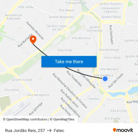 Rua Jordão Reis, 257 to Fatec map