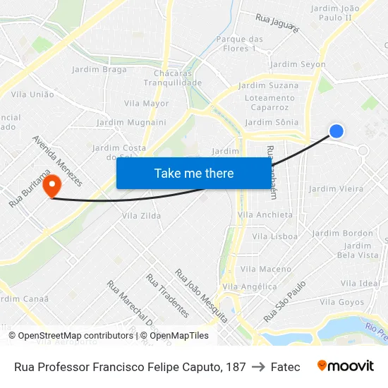 Rua Professor Francisco Felipe Caputo, 187 to Fatec map