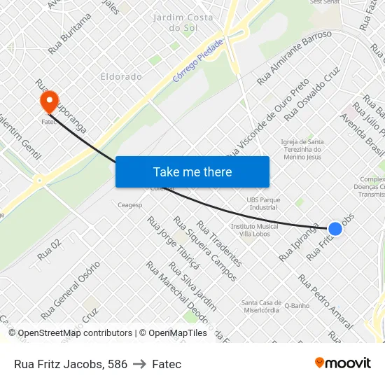 Rua Fritz Jacobs, 586 to Fatec map