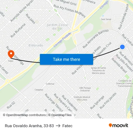 Rua Osvaldo Aranha, 33-83 to Fatec map
