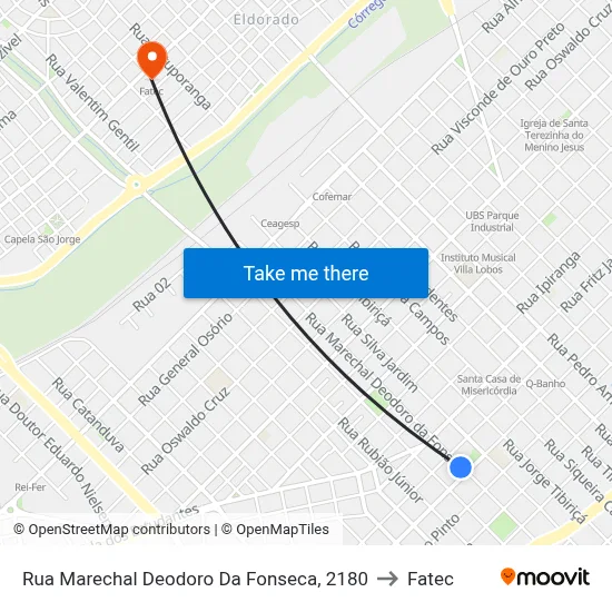 Rua Marechal Deodoro Da Fonseca, 2180 to Fatec map