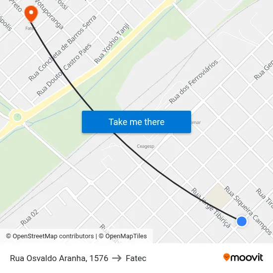 Rua Osvaldo Aranha, 1576 to Fatec map