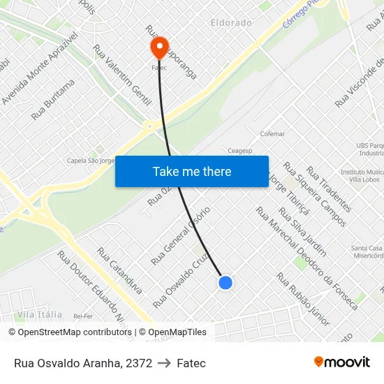 Rua Osvaldo Aranha, 2372 to Fatec map