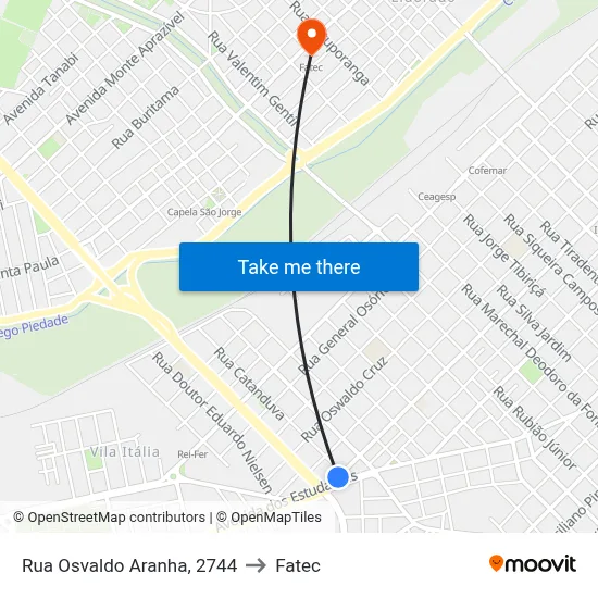 Rua Osvaldo Aranha, 2744 to Fatec map