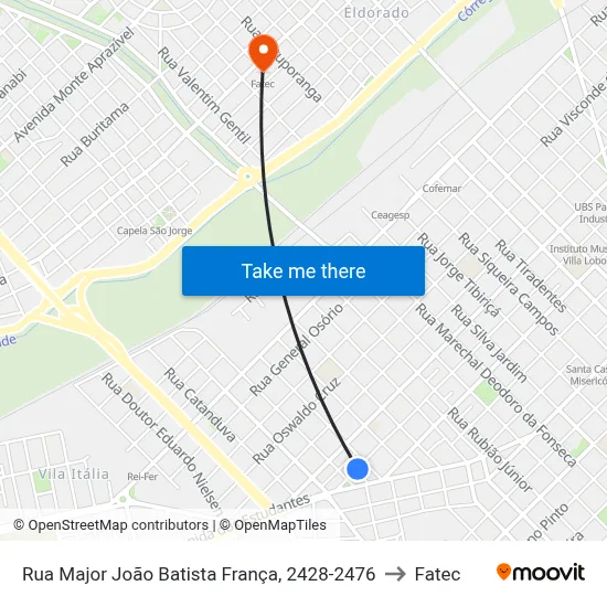 Rua Major João Batista França, 2428-2476 to Fatec map