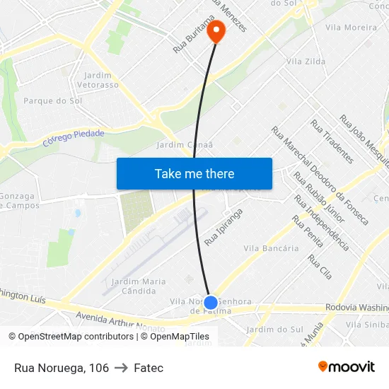 Rua Noruega, 106 to Fatec map