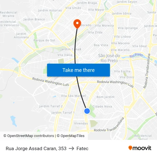 Rua Jorge Assad Caran, 353 to Fatec map