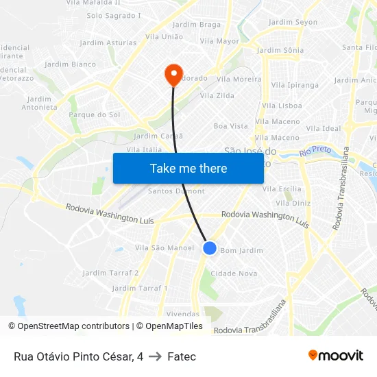 Rua Otávio Pinto César, 4 to Fatec map