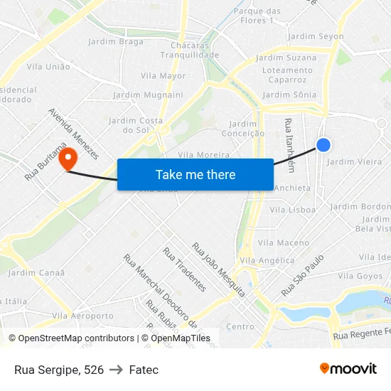 Rua Sergipe, 526 to Fatec map