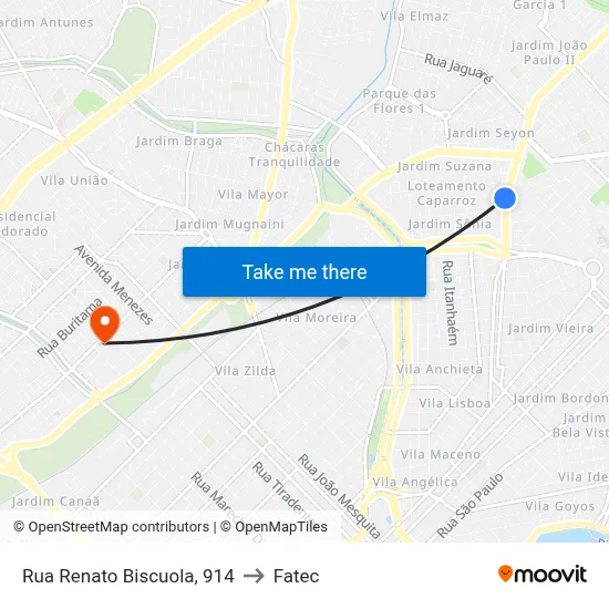 Rua Renato Biscuola, 914 to Fatec map