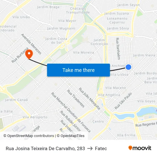 Rua Josina Teixeira De Carvalho, 283 to Fatec map