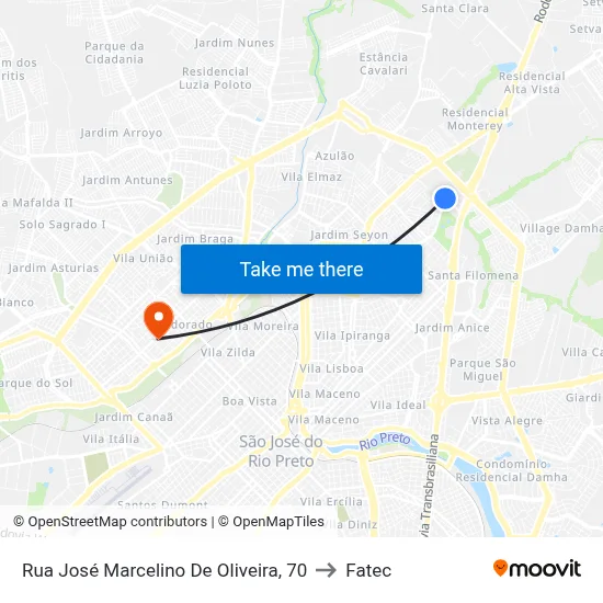 Rua José Marcelino De Oliveira, 70 to Fatec map