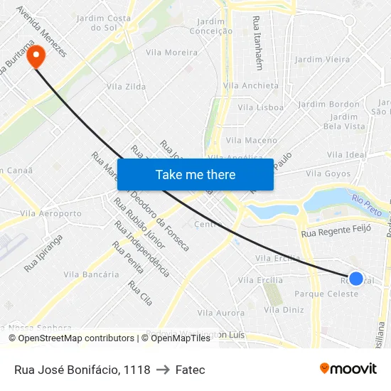 Rua José Bonifácio, 1118 to Fatec map