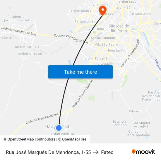 Rua José Marquês De Mendonça, 1-55 to Fatec map