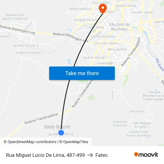 Rua Miguel Lúcio De Lima, 487-499 to Fatec map