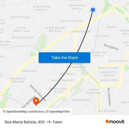 Rua Maria Batista, 400 to Fatec map