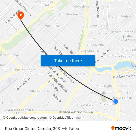 Rua Omar Cintra Damião, 393 to Fatec map