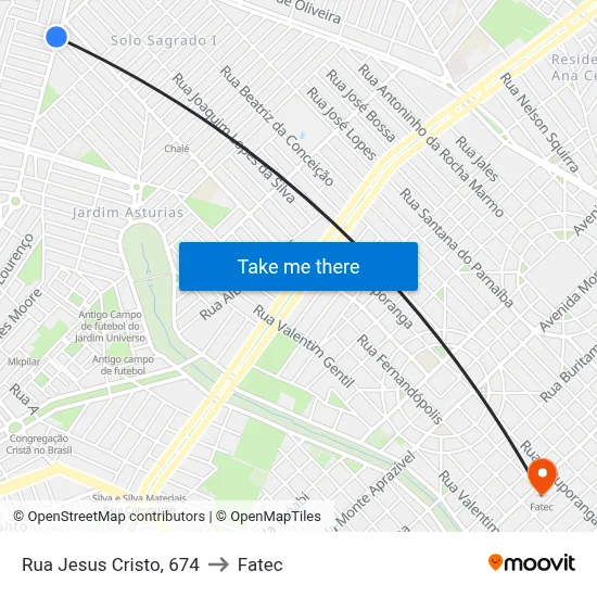 Rua Jesus Cristo, 674 to Fatec map