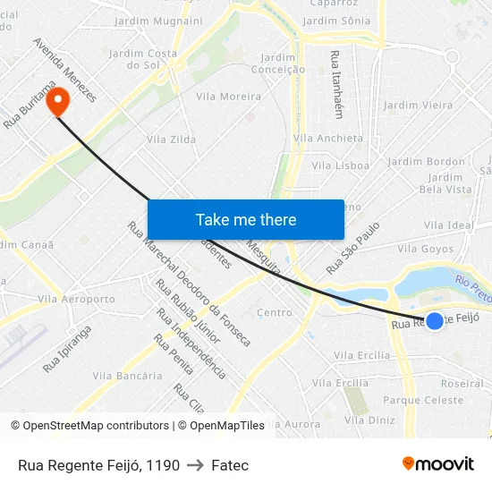 Rua Regente Feijó, 1190 to Fatec map