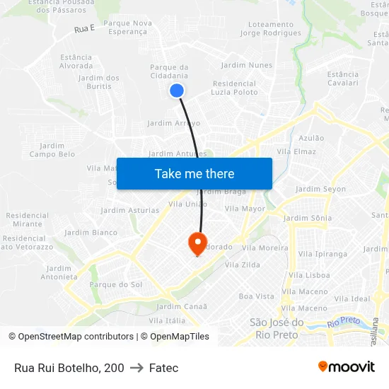 Rua Rui Botelho, 200 to Fatec map