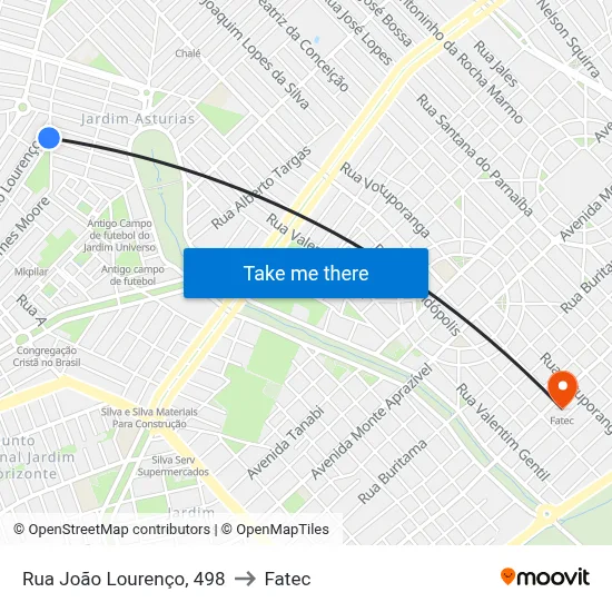 Rua João Lourenço, 498 to Fatec map