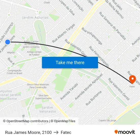Rua James Moore, 2100 to Fatec map