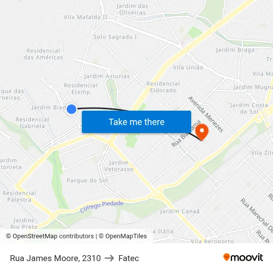 Rua James Moore, 2310 to Fatec map