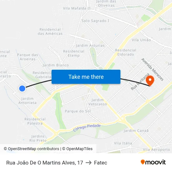 Rua João De O Martins Alves, 17 to Fatec map