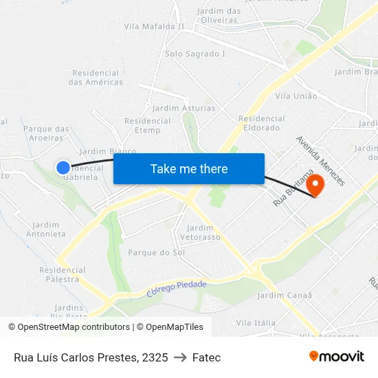 Rua Luís Carlos Prestes, 2325 to Fatec map