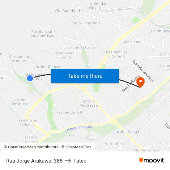 Rua Jorge Arakawa, 385 to Fatec map