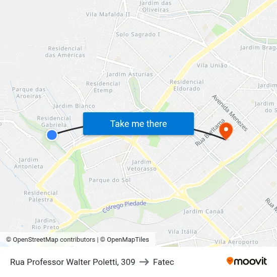 Rua Professor Walter Poletti, 309 to Fatec map
