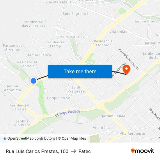Rua Luís Carlos Prestes, 100 to Fatec map