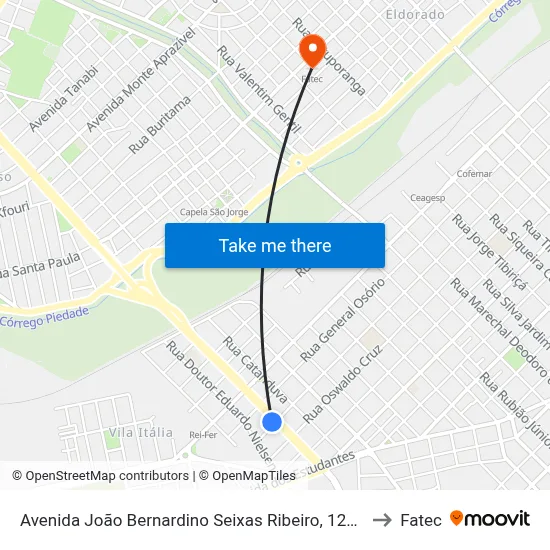 Avenida João Bernardino Seixas Ribeiro, 1200 to Fatec map