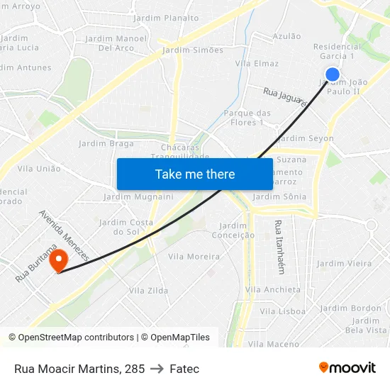 Rua Moacir Martins, 285 to Fatec map