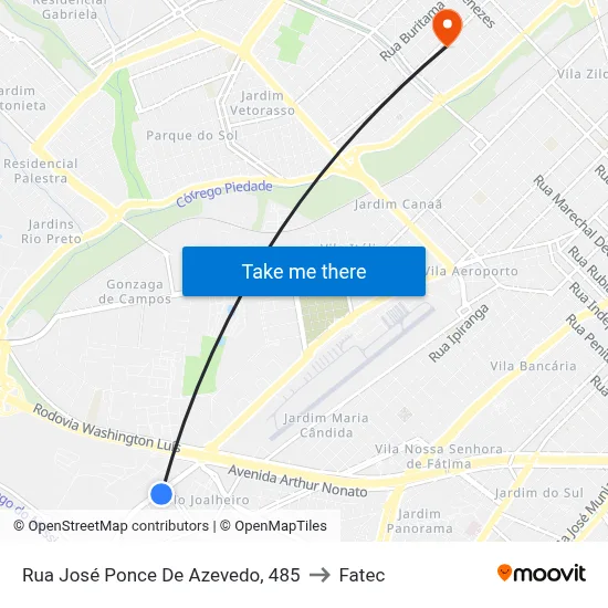 Rua José Ponce De Azevedo, 485 to Fatec map