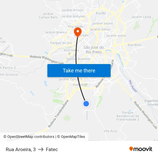 Rua Aroeira, 3 to Fatec map