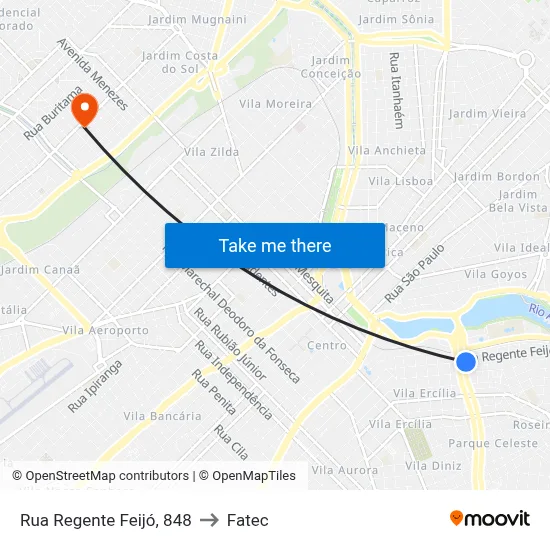 Rua Regente Feijó, 848 to Fatec map