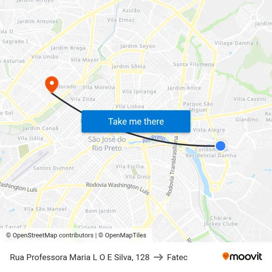 Rua Professora Maria L O E Silva, 128 to Fatec map