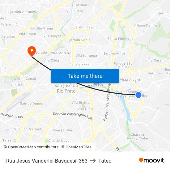 Rua Jesus Vanderlei Basquesi, 353 to Fatec map