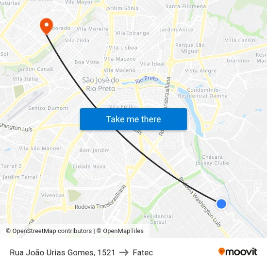 Rua João Urias Gomes, 1521 to Fatec map