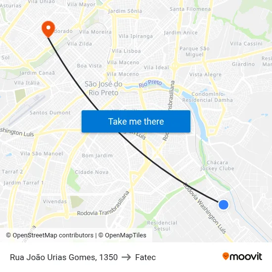 Rua João Urias Gomes, 1350 to Fatec map
