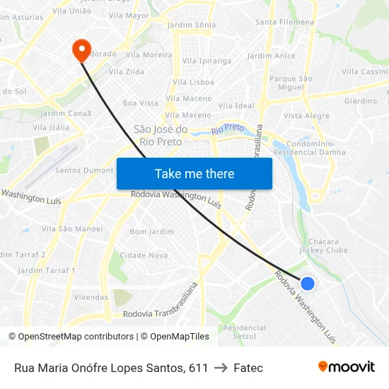 Rua Maria Onófre Lopes Santos, 611 to Fatec map