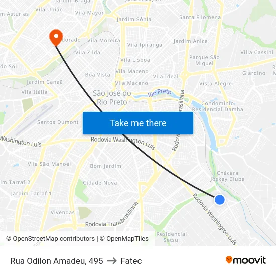 Rua Odilon Amadeu, 495 to Fatec map
