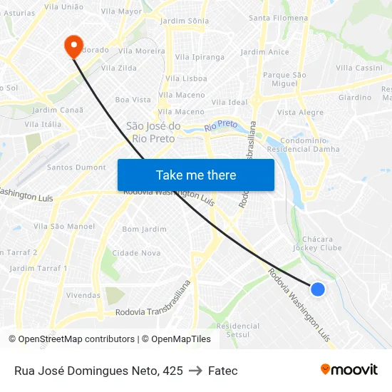 Rua José Domingues Neto, 425 to Fatec map