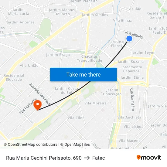 Rua Maria Cechini Perissoto, 690 to Fatec map