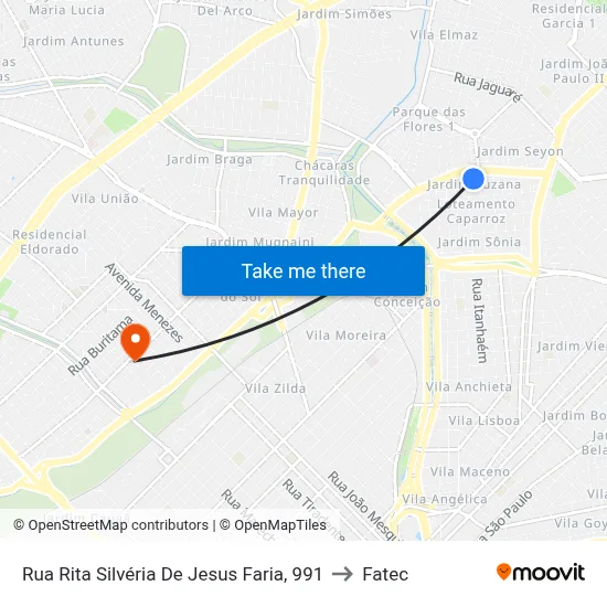 Rua Rita Silvéria De Jesus Faria, 991 to Fatec map