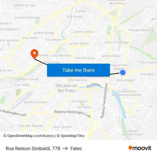 Rua Nelson Sinibaldi, 778 to Fatec map