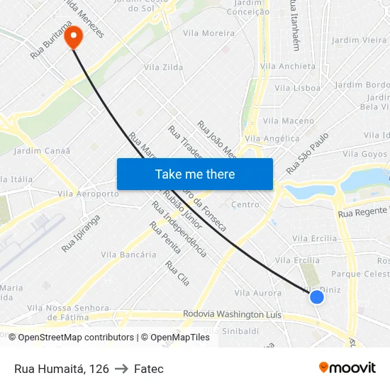 Rua Humaitá, 126 to Fatec map