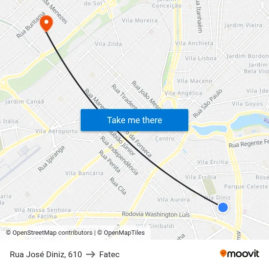 Rua José Diniz, 610 to Fatec map